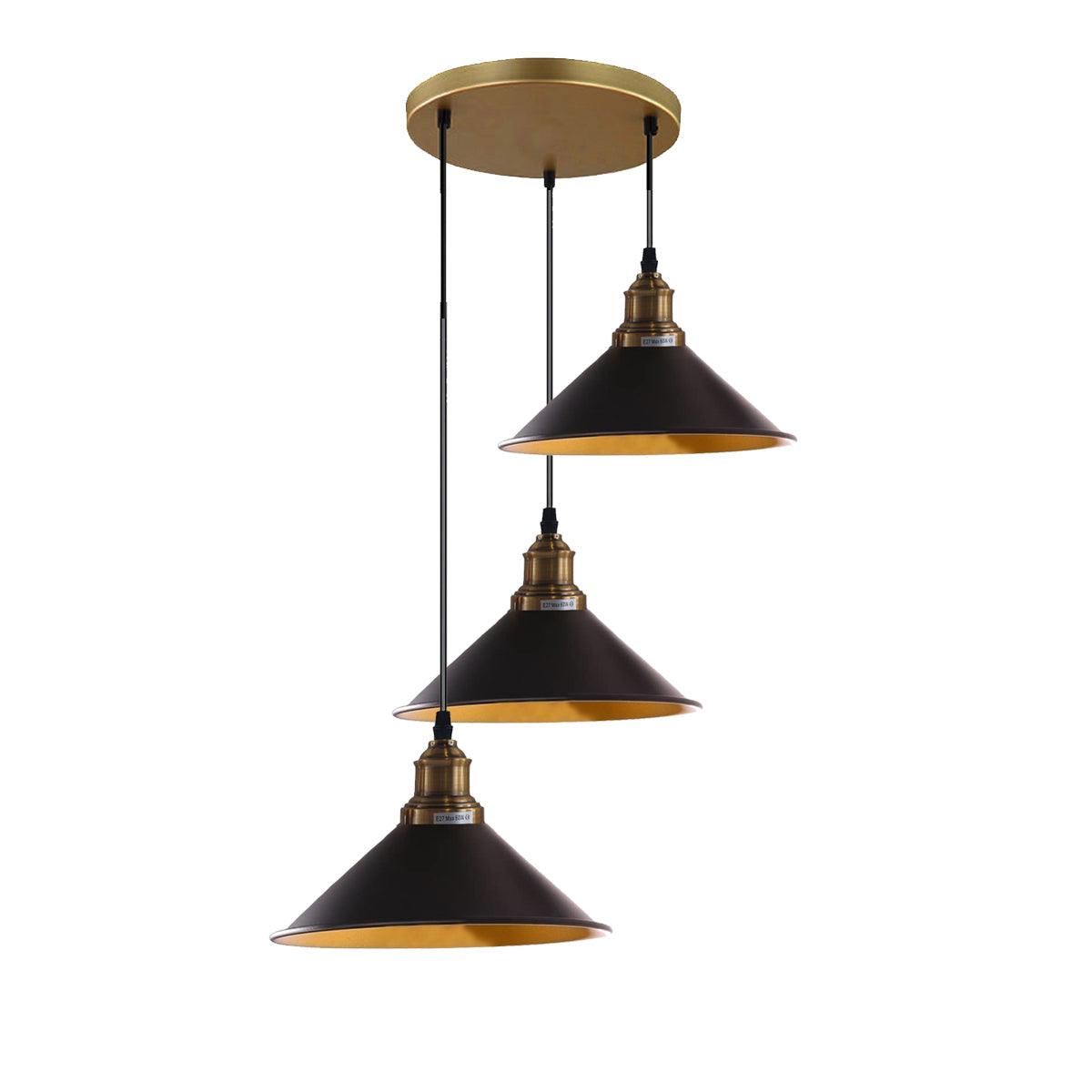 3 Lights Hanging Chandelier With Adjustable Cable With Black Shade~1518-4