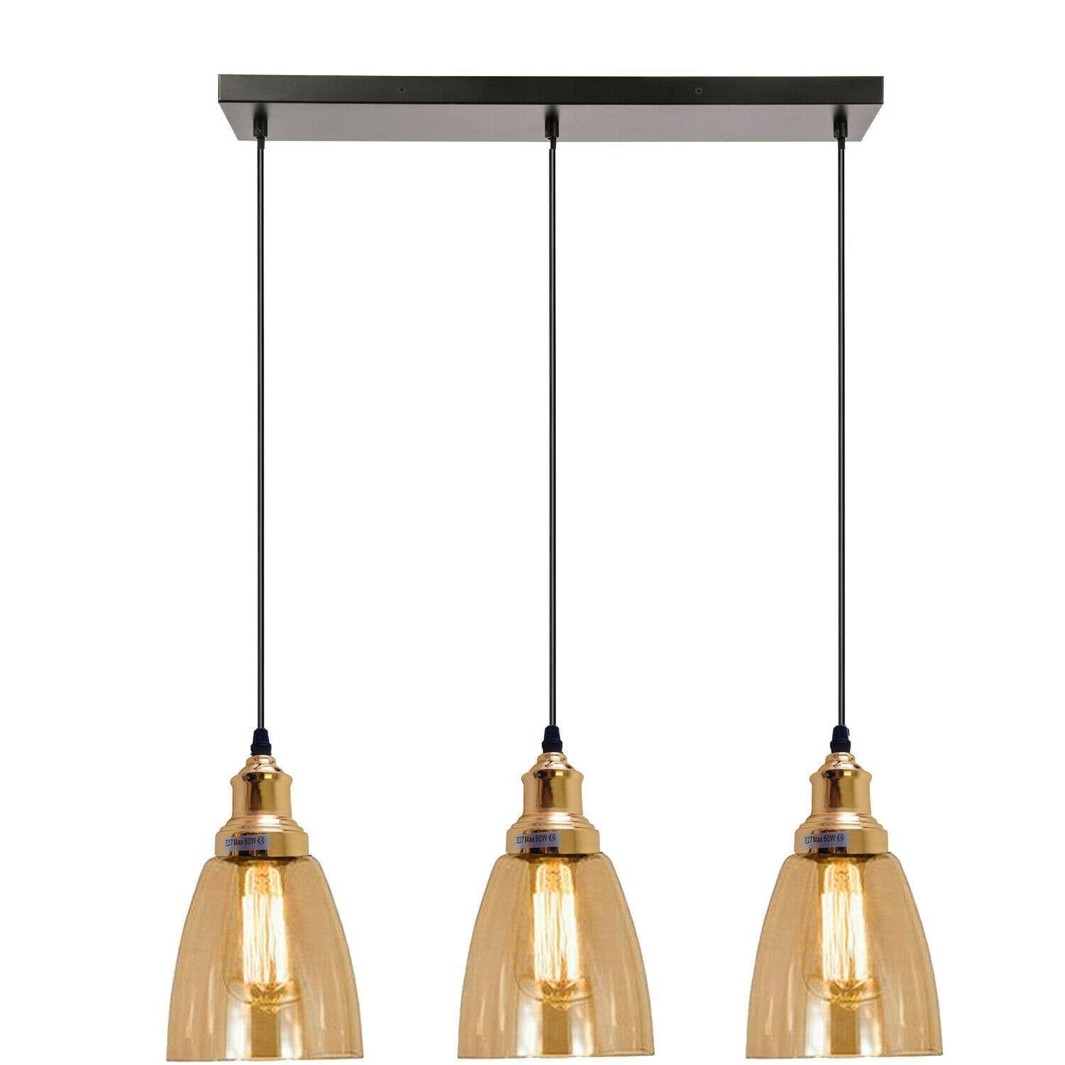 3 Outlet Industrial Retro Loft Glass Ceiling Lampshade Pendant Light~1428-20