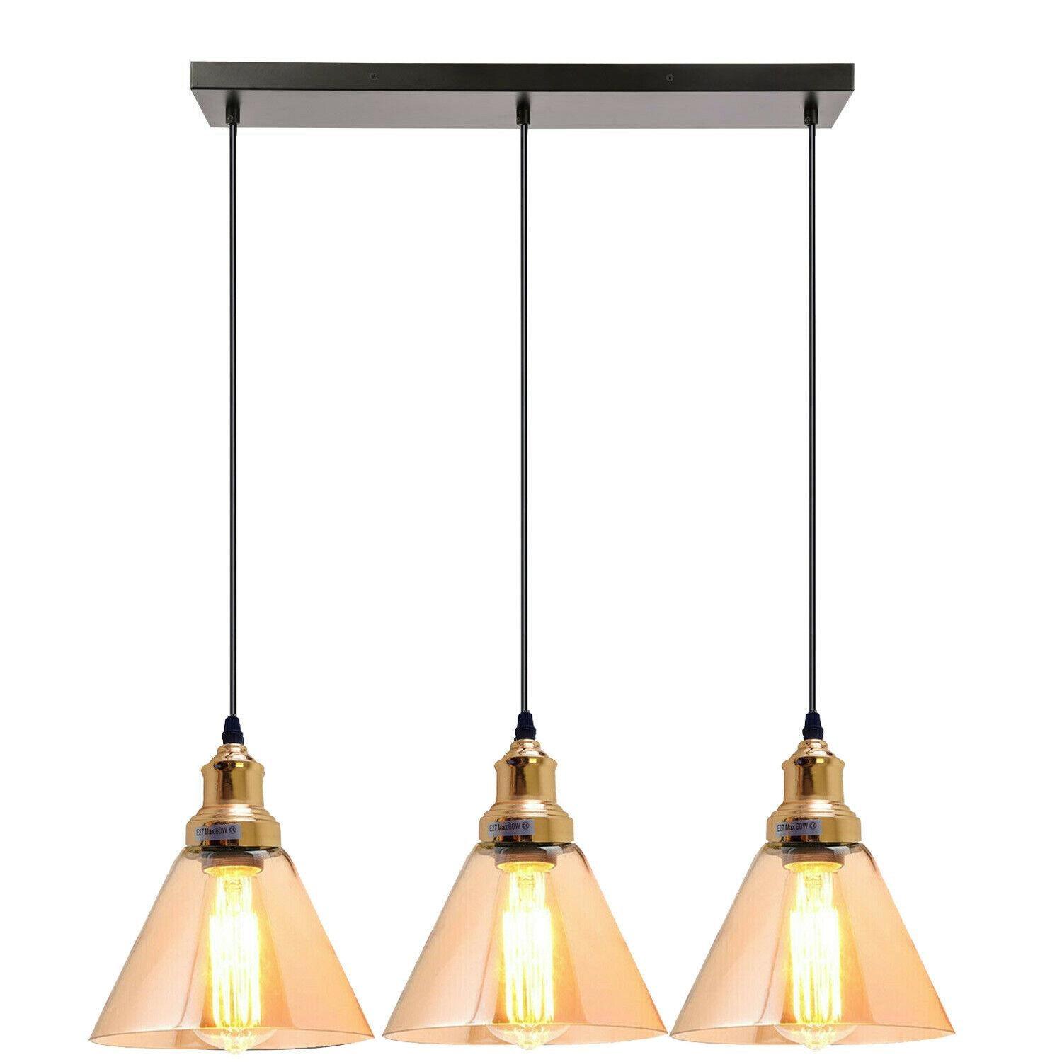 3 Outlet Industrial Retro Loft Glass Ceiling Lampshade Pendant Light~1428-22