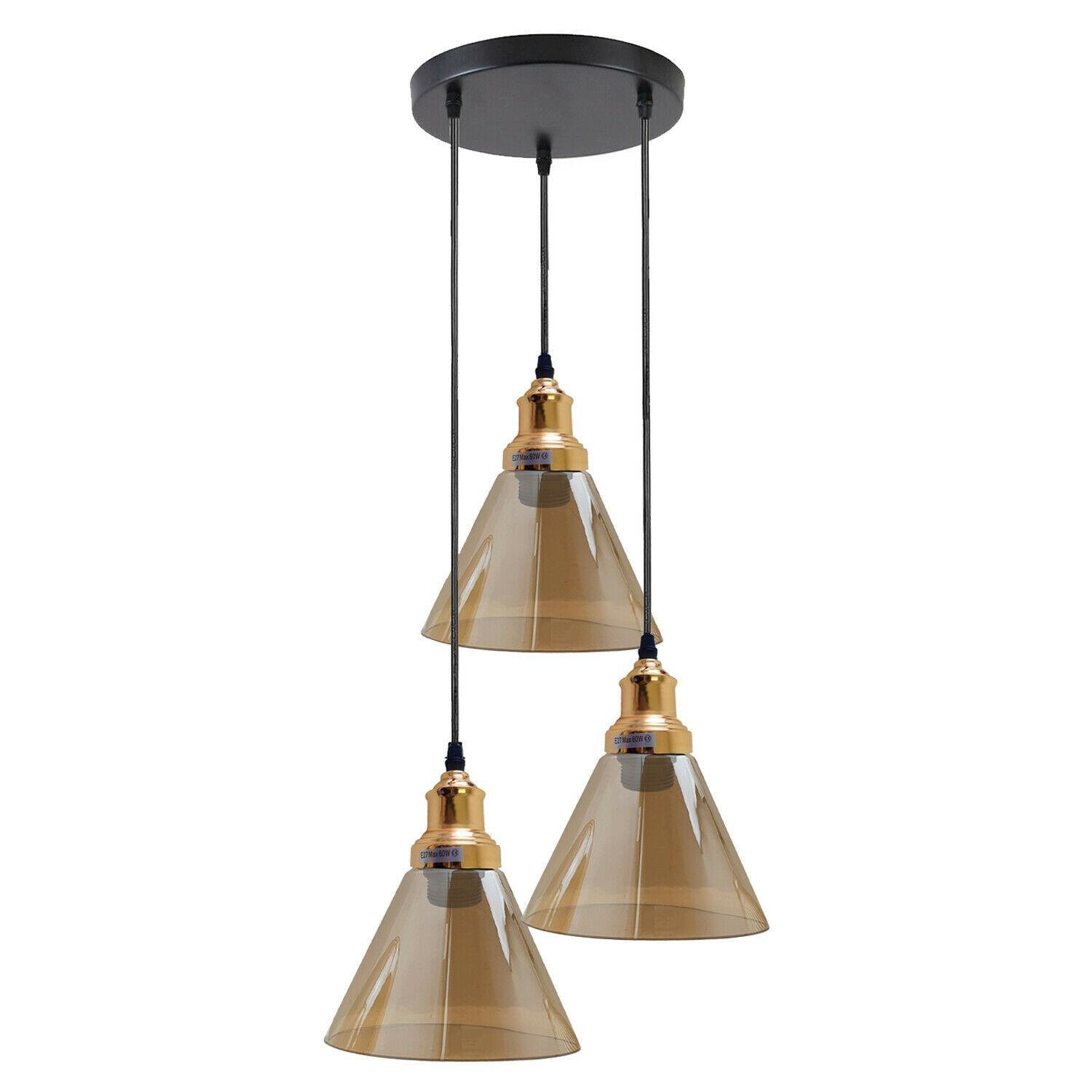 3 Outlet Industrial Retro Loft Glass Ceiling Lampshade Pendant Light~1428-14