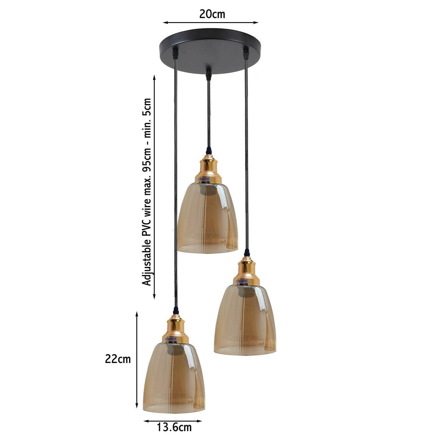 3 Outlet Industrial Retro Loft Glass Ceiling Lampshade Pendant Light~1428-17