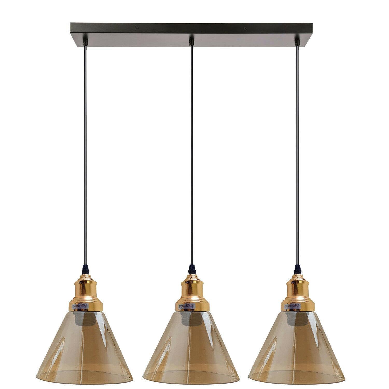 3 Outlet Industrial Retro Loft Glass Ceiling Lampshade Pendant Light~1428-18