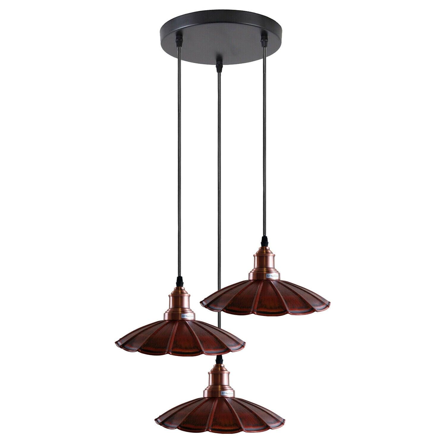 3 Outlet Rustic Red Wavy Metal Ceiling Pendant Light~1485-1