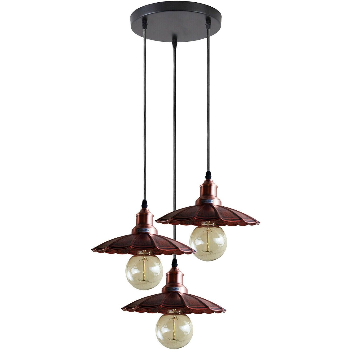 3 Outlet Rustic Red Wavy Metal Ceiling Pendant Light~1485-2