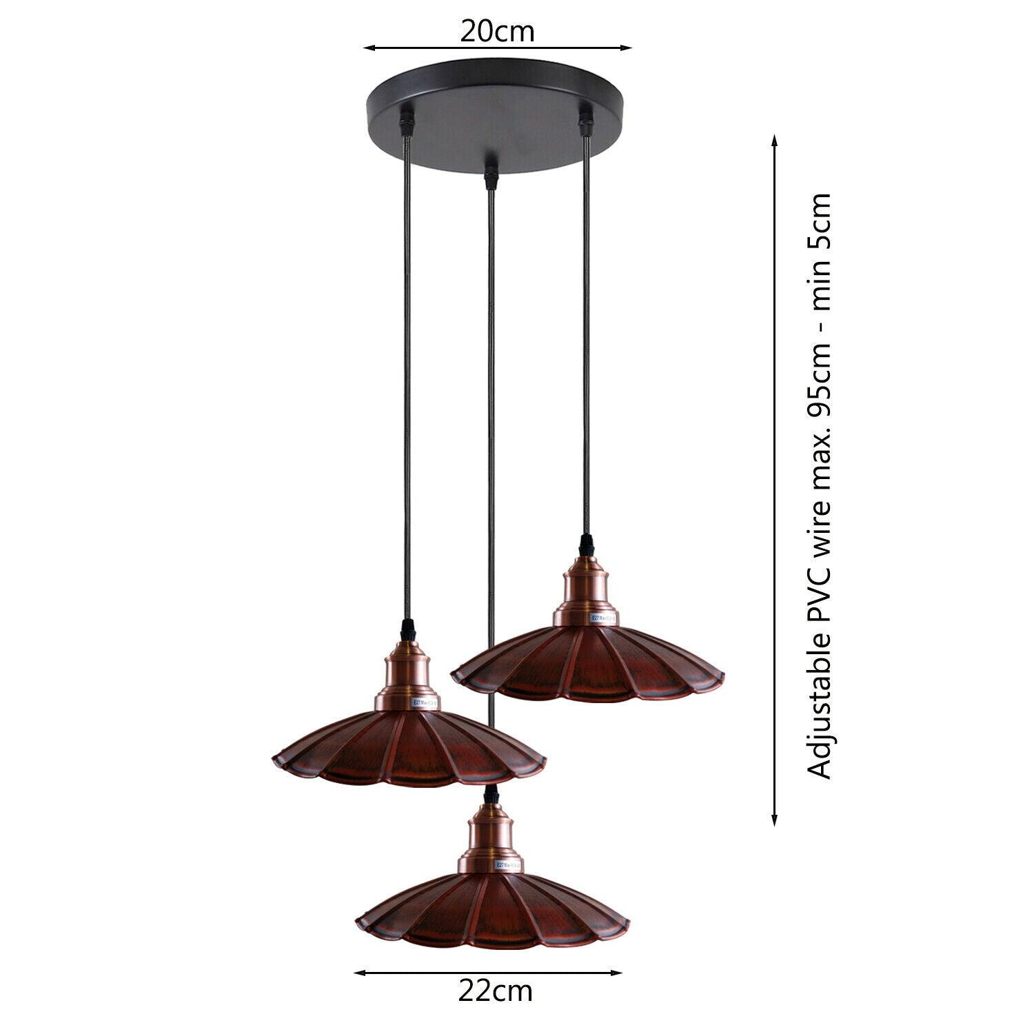 3 Outlet Rustic Red Wavy Metal Ceiling Pendant Light~1485-4