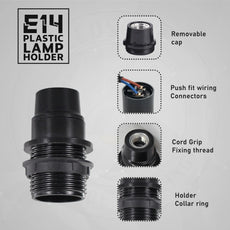 3 Pack E14 Socket Bulb Holder Edison Small Screw Black Plastic Lamp holder  ~4358-3