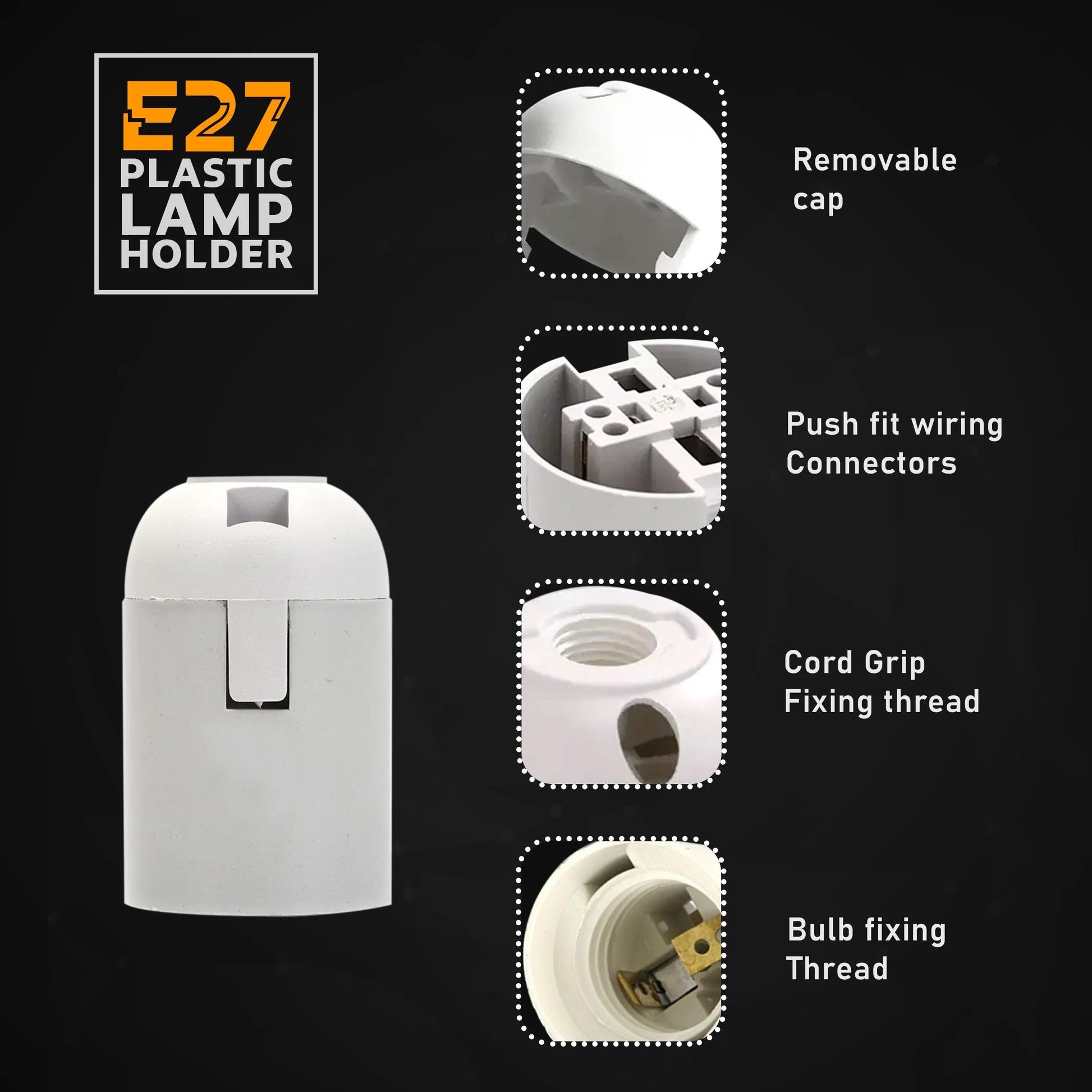 3 Pack E27 Light Bulb Pendant Socket Holder Screw White Plastic Lamp holder~4382-7