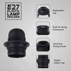 3 Pack Screw E27 Light Bulb Lamp Holder Pendant Socket Edison Black Plastic~4364-3