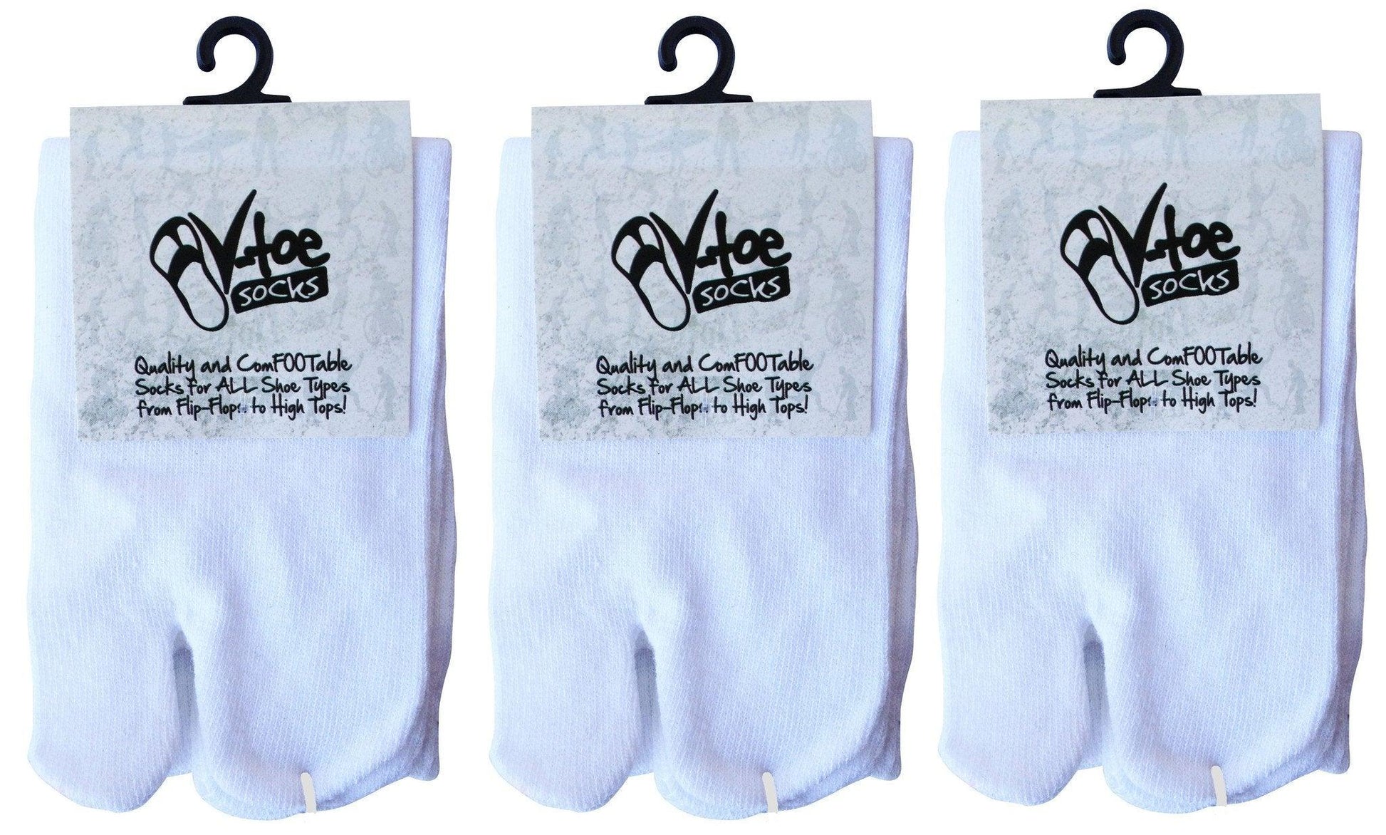 3 Pairs - V-Toe Flip Flop Tabi Socks White Solid - Puritific