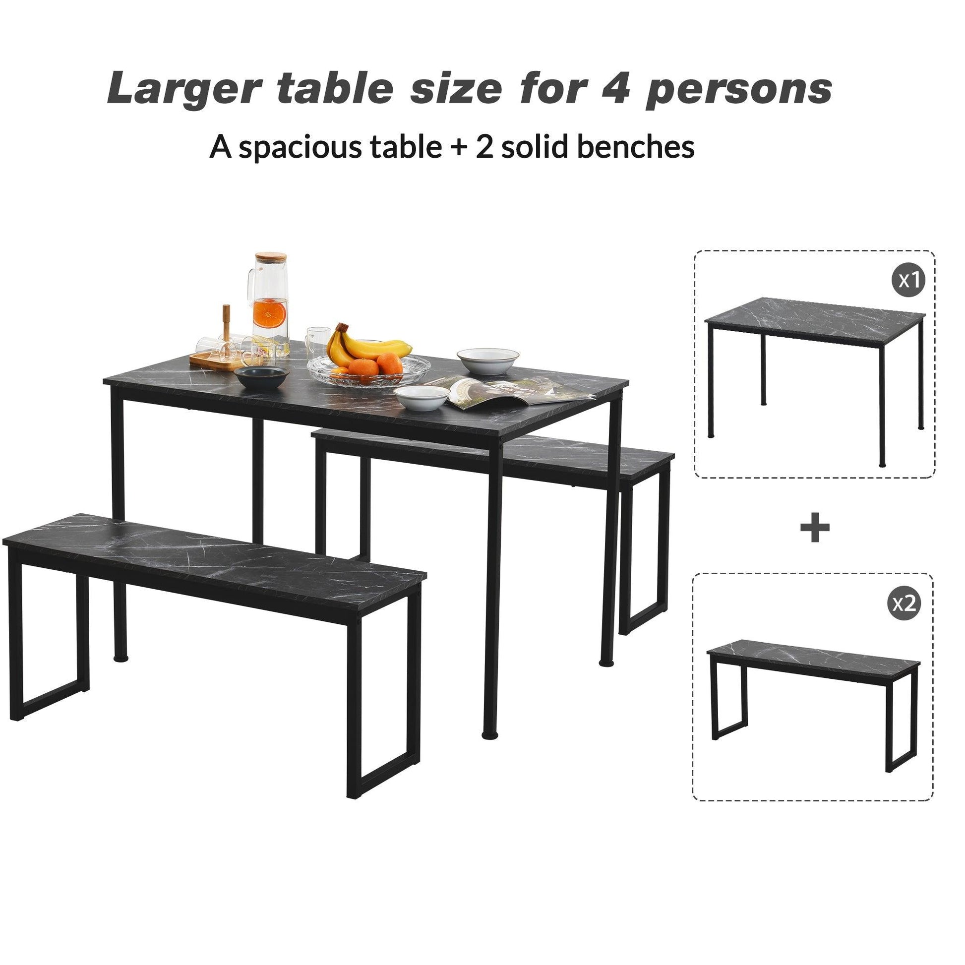 3-Piece Dining Table and Bench Set - Puritific