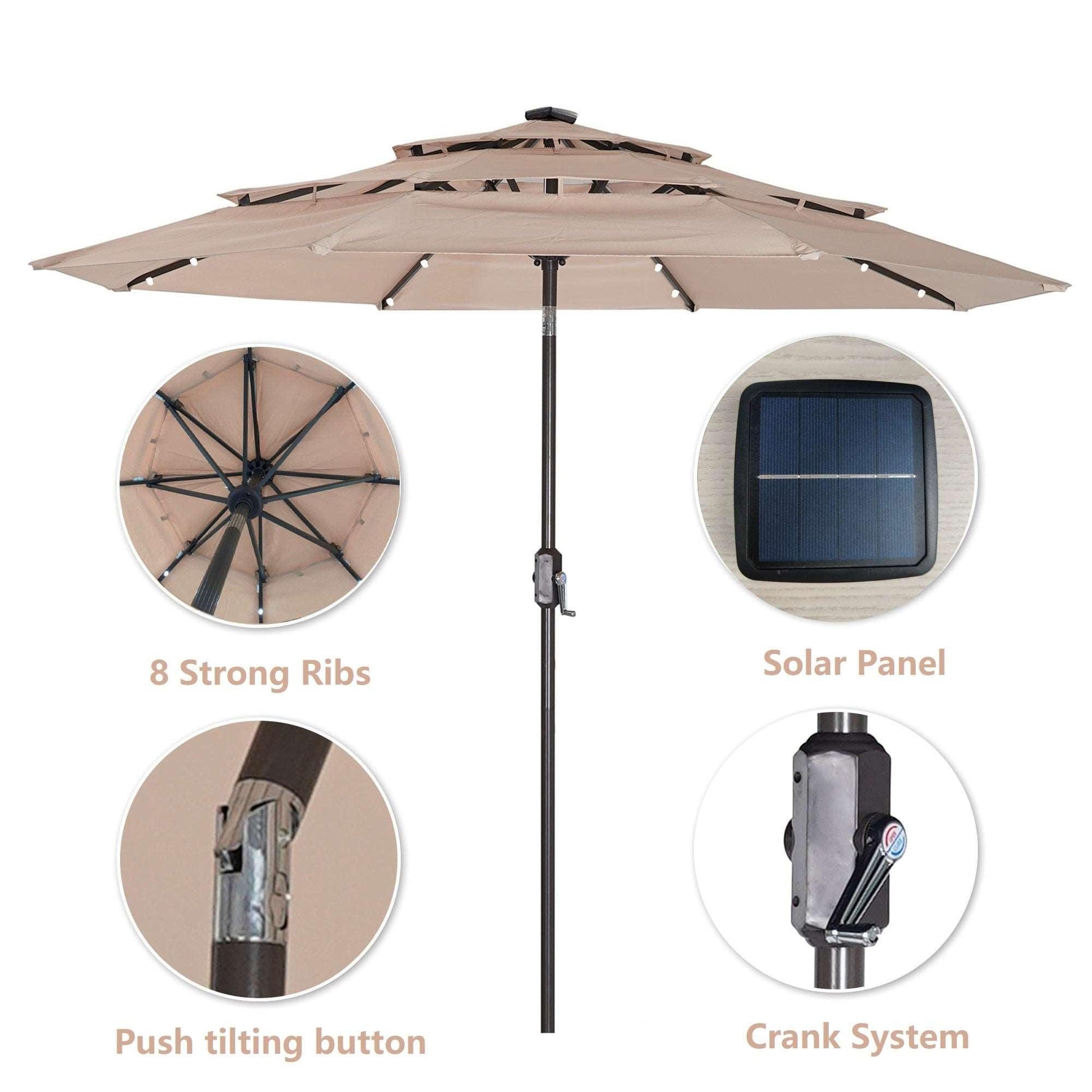 3 Tiers Outdoor Umbrella With 32 LED Lights - Puritific