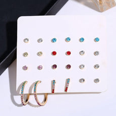 12 Piece Rainbow Set With Crystals 18K White Gold Plated Earring in 18K White Gold Plated ITALY Design - Puritific