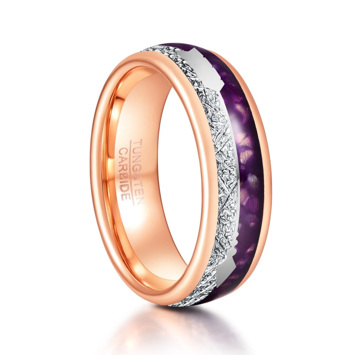 Purple and Rose Gold Arrow Tungsten Ring - Puritific