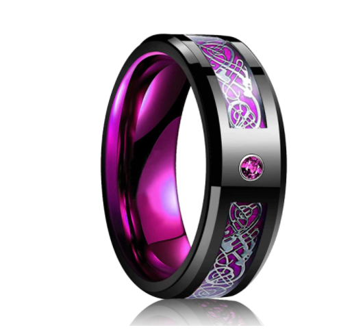 Dragon Stone Inlay Tungsten Ring - Purple - Puritific