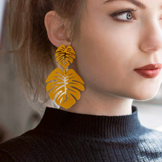 Yellow Leaf Dangle Earrings - Puritific