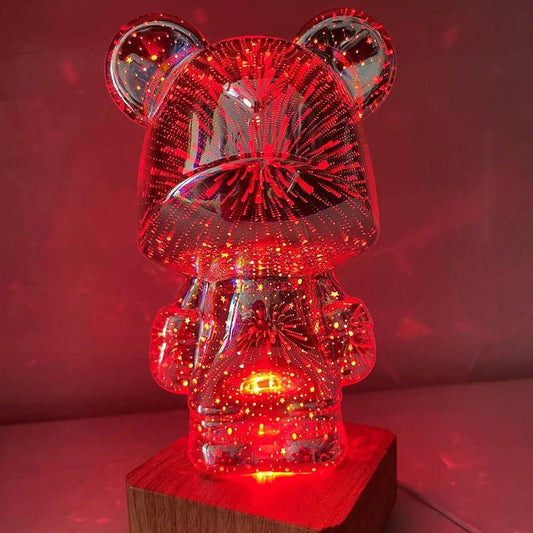 3D Glass Fireworks Little Bear Night Light - Puritific