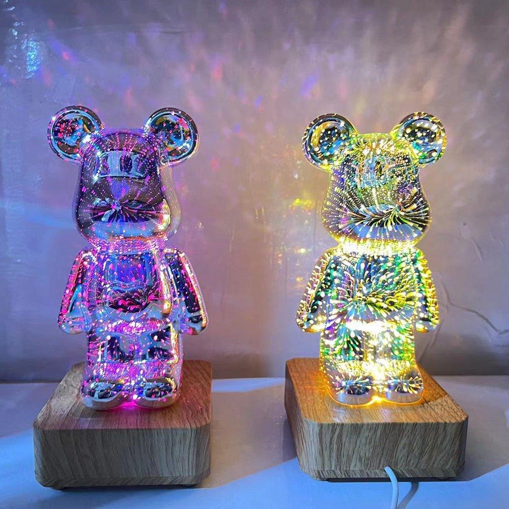 3D Glass Fireworks Little Bear Night Light - Puritific