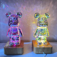 3D Glass Fireworks Little Bear Night Light - Puritific