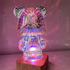 3D Glass Fireworks Little Bear Night Light - Puritific