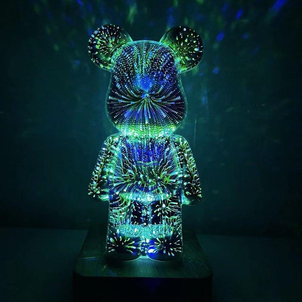 3D Glass Fireworks Little Bear Night Light - Puritific