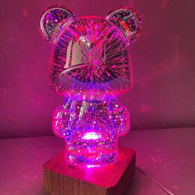 3D Glass Fireworks Little Bear Night Light - Puritific