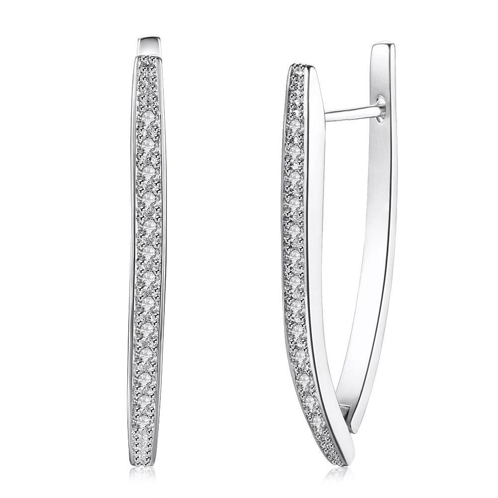 1.4" Pave Thin Pave Hoop Earring in 18K White Gold Plated with Crystals - Puritific