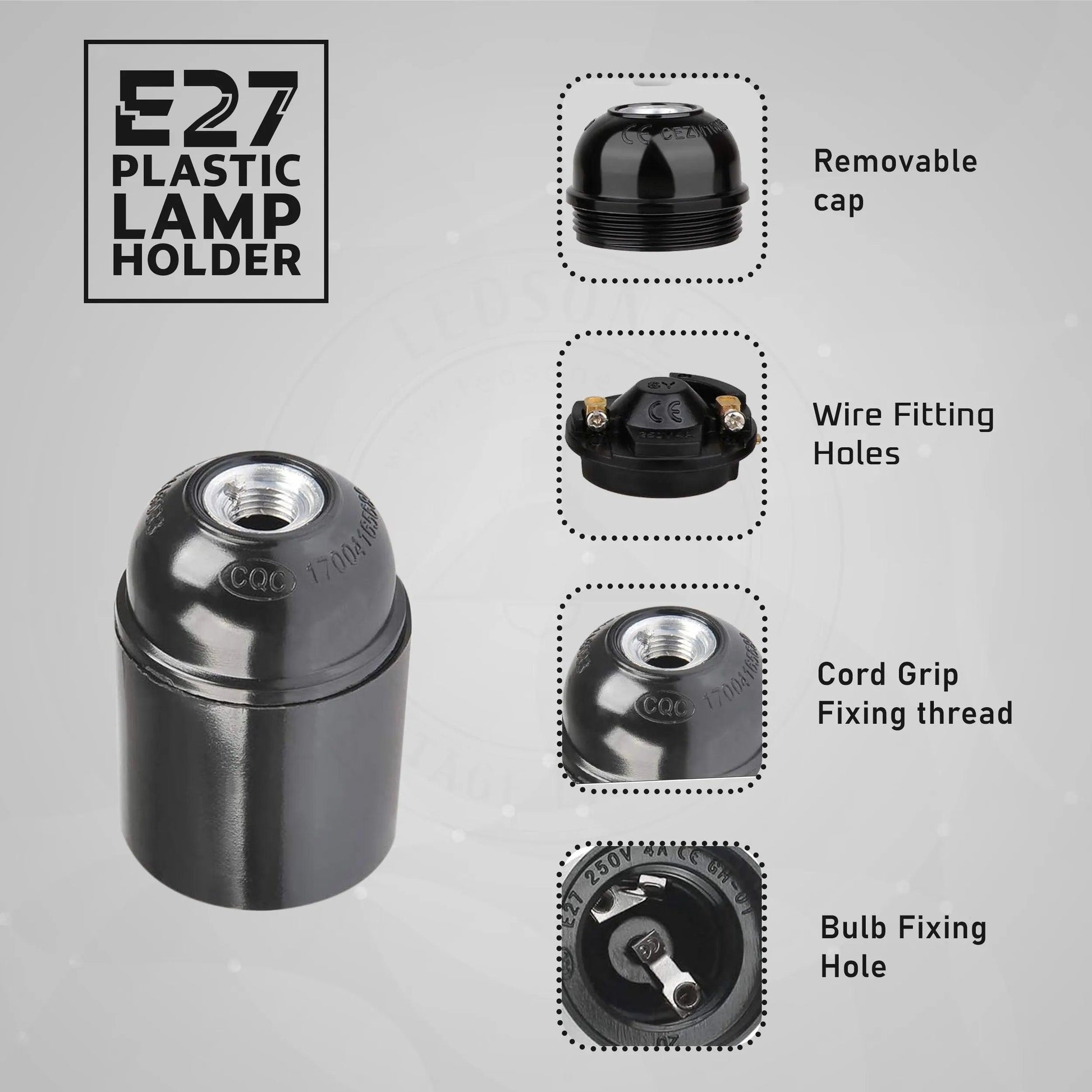 3Pack E27 Light Bulb Pendant Socket Holder,Screw Black Plastic Lamp holder~4386-3