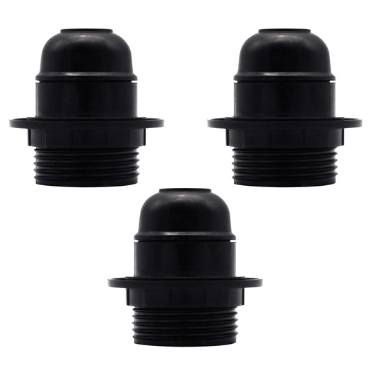 3Pack E27 Light Bulb Pendant Socket Holder,Screw Black Plastic Lamp holder~4392-0