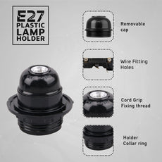 3Pack E27 Light Bulb Pendant Socket Holder,Screw Black Plastic Lamp holder~4392-3