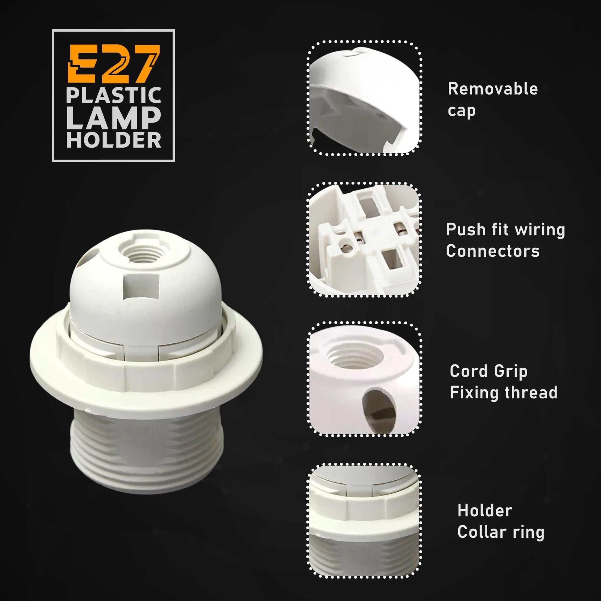 3Pack E27 Light Bulb Pendant Socket Holder,Screw White Plastic Lamp holder~4367-3