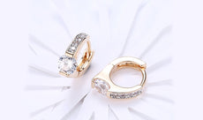 14K Gold Plating White Elements Pav'e Harp Shaped Clip On Earrings ITALY Design - Puritific