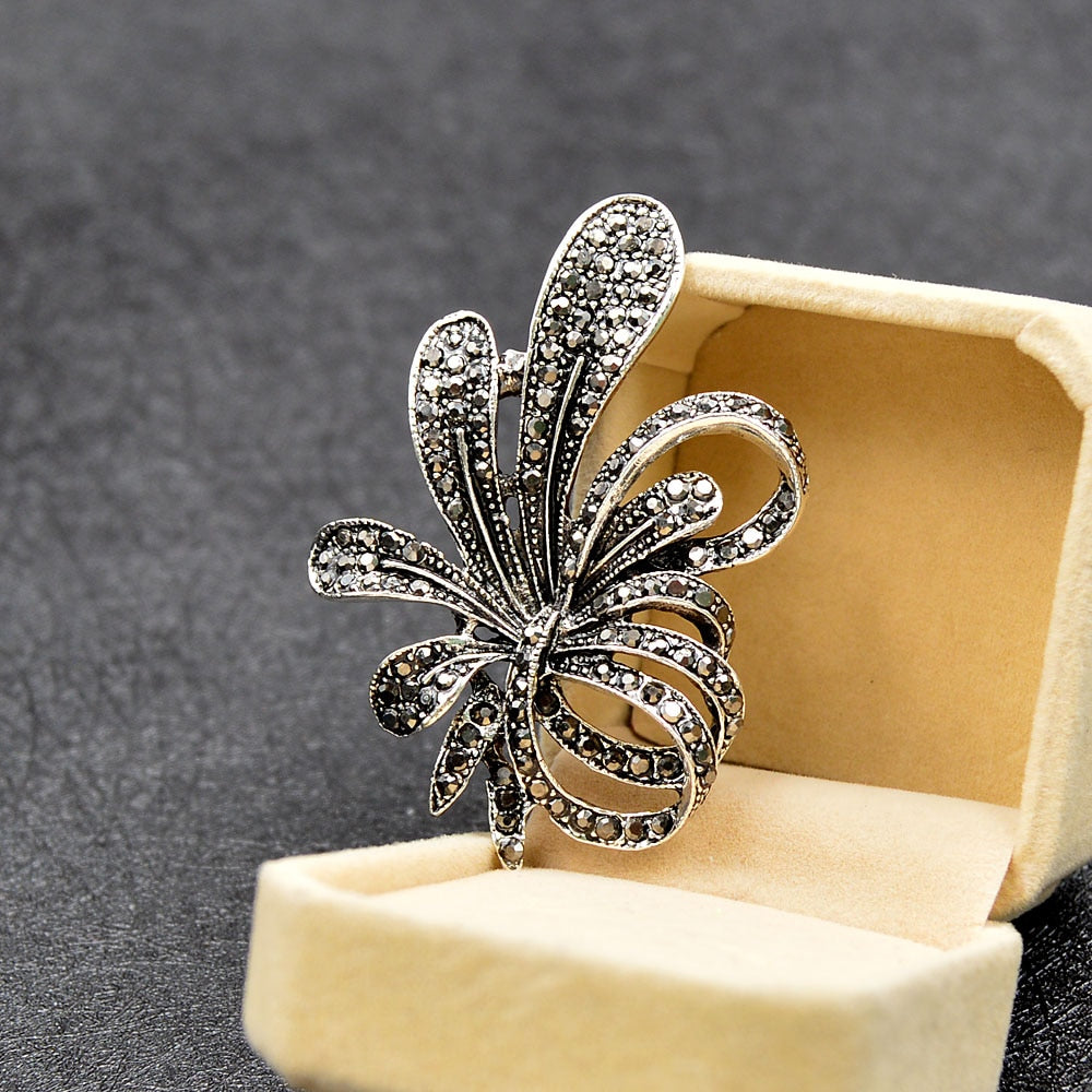 Rhinestone Black Flower Brooches for Women - Puritific