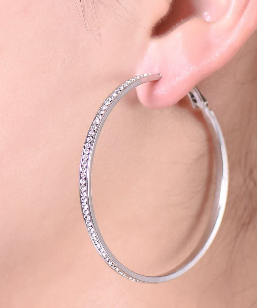 2" Pave Hoop Earring With ® Crystals in 18K White Gold Plated - Puritific