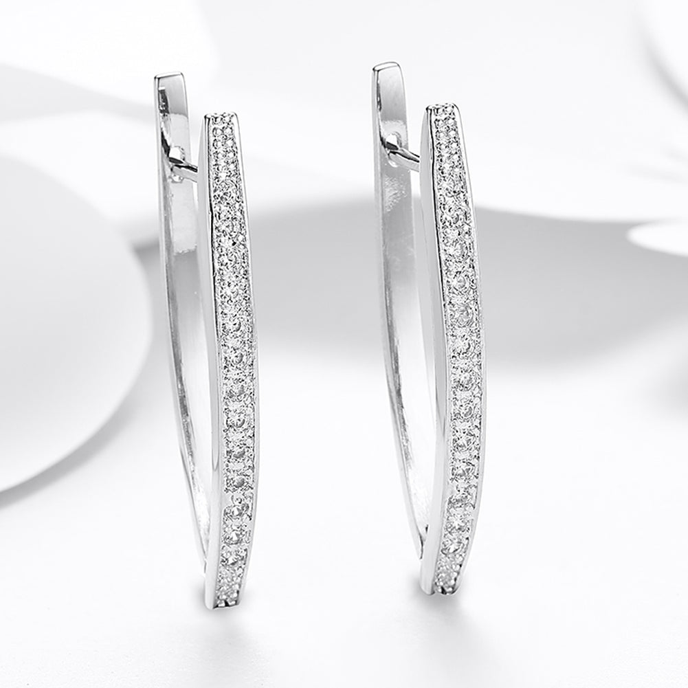 1.4" Pave Thin Pave Hoop Earring in 18K White Gold Plated with Crystals - Puritific