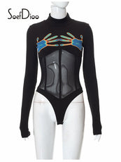 See Through Black Long Sleeve Bodysuit - Puritific