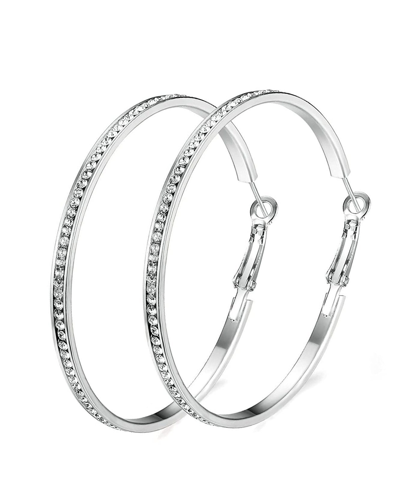 2" Pave Hoop Earring With Crystals in 18K White Gold Plated ITALY Design - Puritific