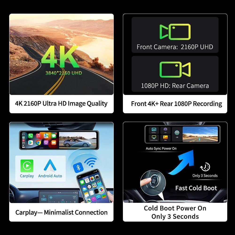 4K Dash Cam Wireless CarPlay - Puritific