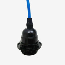 4M Fabric Flex Cable UK Blue colour Plug In Pendant Lamp Light Set E27 Bulb Holder+ switch~3746-1