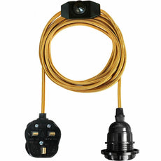 4M Fabric Flex Cable UK Gold colour Plug In Pendant Lamp Light Set E27 Bulb Holder+ switch~3749-1