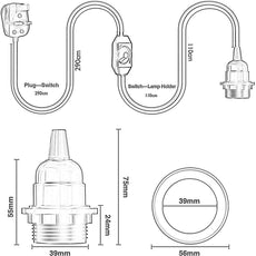 4M Fabric Flex Cable UK Gold colour Plug In Pendant Lamp Light Set E27 Bulb Holder+ switch~3749-2
