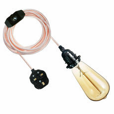 4M Fabric Flex Cable UK Rose Gold colour Plug In Pendant Lamp Light Set E27 Bulb Holder+ switch~3753-0