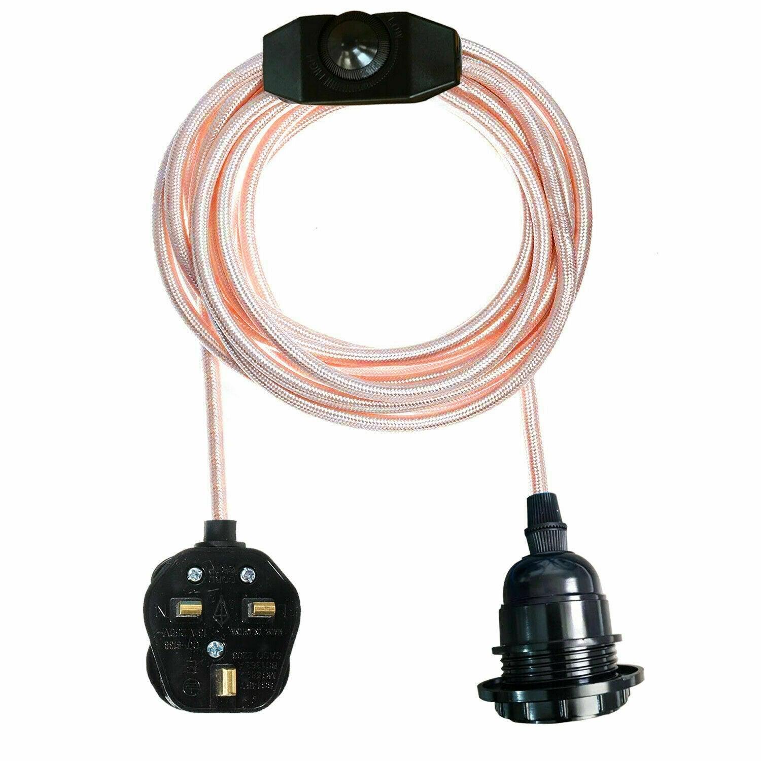 4M Fabric Flex Cable UK Rose Gold colour Plug In Pendant Lamp Light Set E27 Bulb Holder+ switch~3753-1