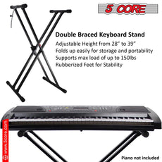 5 Core Adjustable Keyboard Stand Black/ Double Braced X Style Digital Piano Stand/ Sturdy and Durable Pro Series Keyboard Stand with Gear & Locking Straps- KS 2X GEAR-9