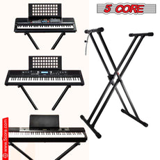 5 Core Adjustable Keyboard Stand Black/ Double Braced X Style Digital Piano Stand/ Sturdy and Durable Pro Series Keyboard Stand with Gear & Locking Straps- KS 2X GEAR-11