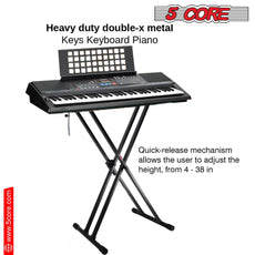 5 Core Adjustable Keyboard Stand Black/ Double Braced X Style Digital Piano Stand/ Sturdy and Durable Pro Series Keyboard Stand with Gear & Locking Straps- KS 2X GEAR-12