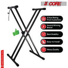 5 Core Adjustable Keyboard Stand Black/ Double Braced X Style Digital Piano Stand/ Sturdy and Durable Pro Series Keyboard Stand with Gear & Locking Straps- KS 2X GEAR-13