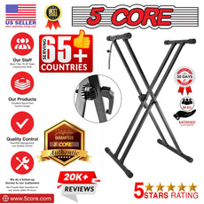 5 Core Adjustable Keyboard Stand Black/ Double Braced X Style Digital Piano Stand/ Sturdy and Durable Pro Series Keyboard Stand with Gear & Locking Straps- KS 2X GEAR-14