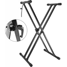 5 Core Adjustable Keyboard Stand Black/ Double Braced X Style Digital Piano Stand/ Sturdy and Durable Pro Series Keyboard Stand with Gear & Locking Straps- KS 2X GEAR-0