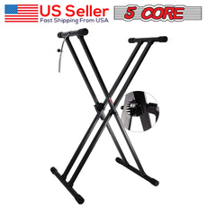 5 Core Adjustable Keyboard Stand Black/ Double Braced X Style Digital Piano Stand/ Sturdy and Durable Pro Series Keyboard Stand with Gear & Locking Straps- KS 2X GEAR-1