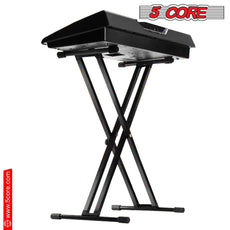 5 Core Adjustable Keyboard Stand Black/ Double Braced X Style Digital Piano Stand/ Sturdy and Durable Pro Series Keyboard Stand with Gear & Locking Straps- KS 2X GEAR-2